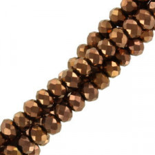 Faceted glass beads 3x2mm disc - Bronze metallic-pearl shine coating